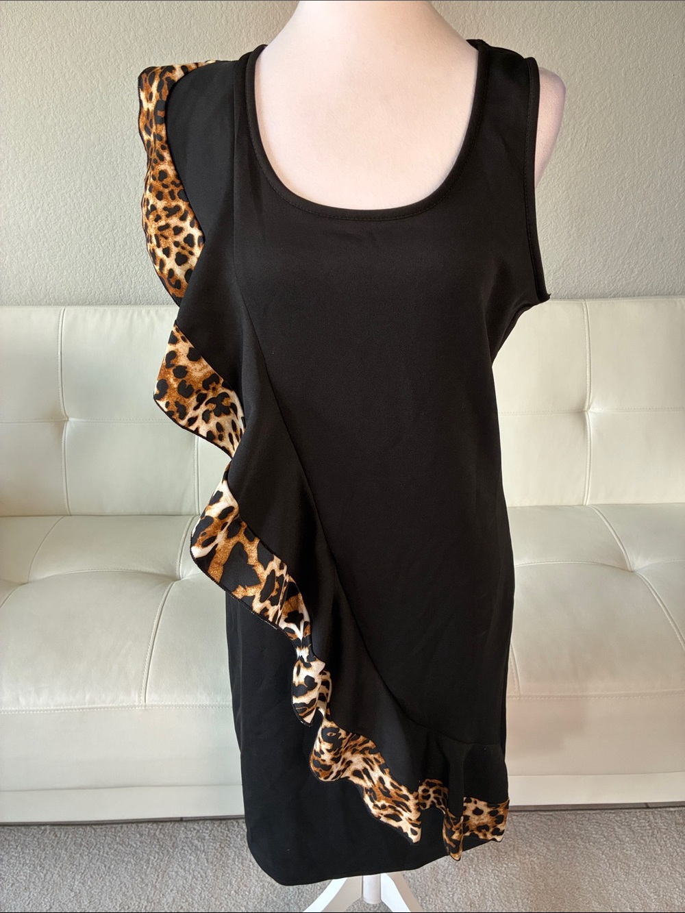 Black Sleeveless Dress with Leopard Ruffle by French Atmosphere